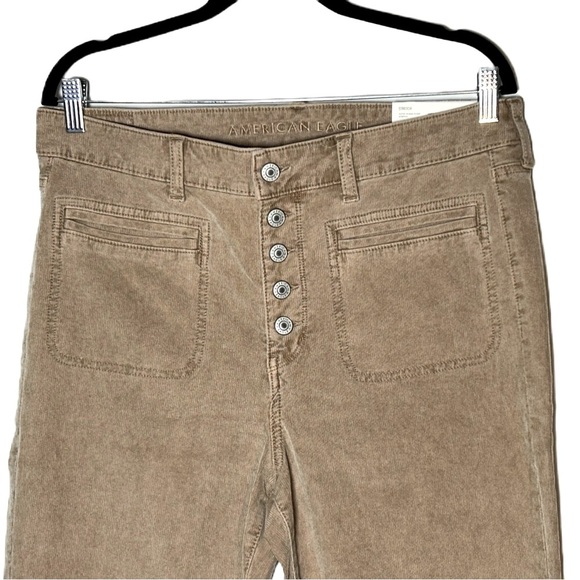 NWT American Eagle Khaki Corduroy Super High-Rise Button-Fly Flare Pant, 14R (L) - Picture 7 of 15